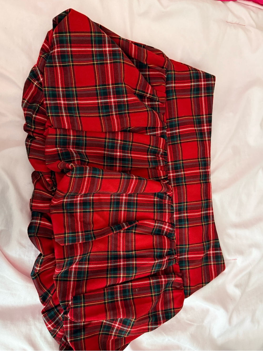 Red Plaid Bubble Mini Skirt